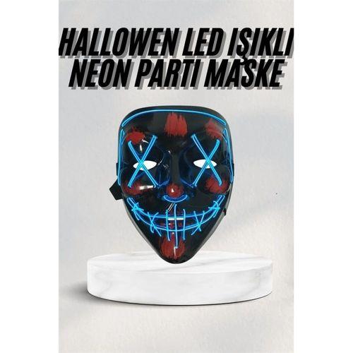 Led Işıklı Neon Maske Cadılar Bayramı Maskesi Korkunç Korku Maskesi