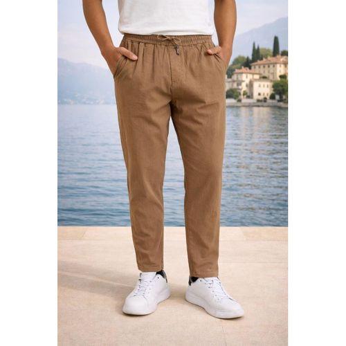 Meridian Kumaş Relaxed Fit %100 Pamuklu Jogger Erkek Yazlık Eşofman Altı Pantolon - Tiramisu