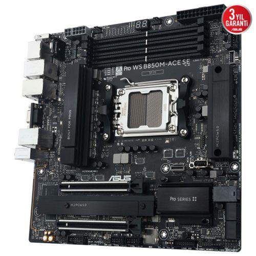 ASUS PRO WS B850M-ACE SE, 4xDDR5, 2xM.2, HDMI, DP, Type-C, D-SUB, PCIe 5.0, AM5 Soket Micro-ATX Anakart