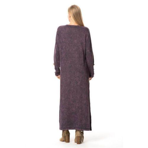 Uzun Kol Gözde Bisiklet Yaka Düğme Detaylı Sonbahar ve Kışlık Uzun Triko Elbise Mürdüm Mrd