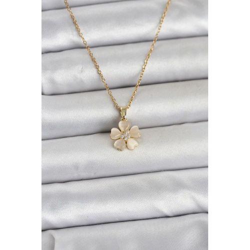 316L Çelik Zincir Gold Renk Yonca Model Kadın Kolye