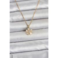 316L Çelik Zincir Gold Renk Yonca Model Kadın Kolye
