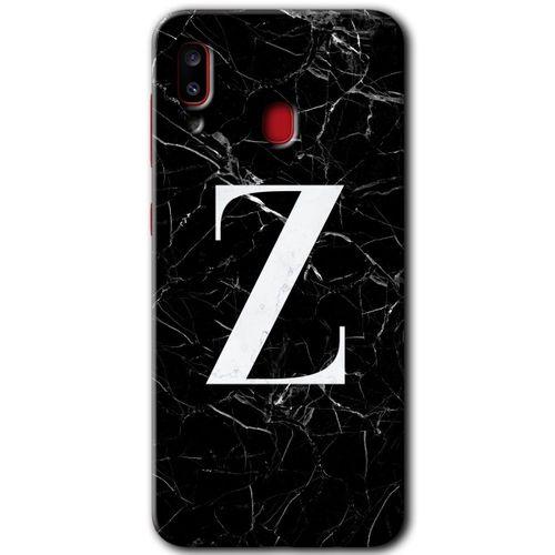 Potkal Hediye Fabrikası Samsung Galaxy A20 Kılıf HD Desen Baskılı Arka Kapak - Siyah Mermer Desenli Z Harfi