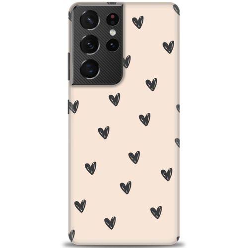 Samsung Galaxy S21 Ultra Kılıf HD Baskılı Kılıf - Minik Kalpler + Tam Ekran Koruyucu