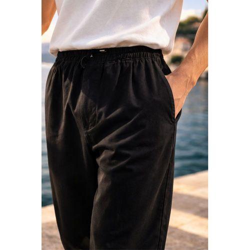 Meridian Kumaş Relaxed Fit %100 Pamuklu Jogger Erkek Yazlık Eşofman Altı Pantolon - Siyah