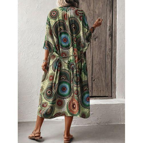 Kadın Kısa Kollu önü Açık Belden Kuşaklı Uzun Kimono
