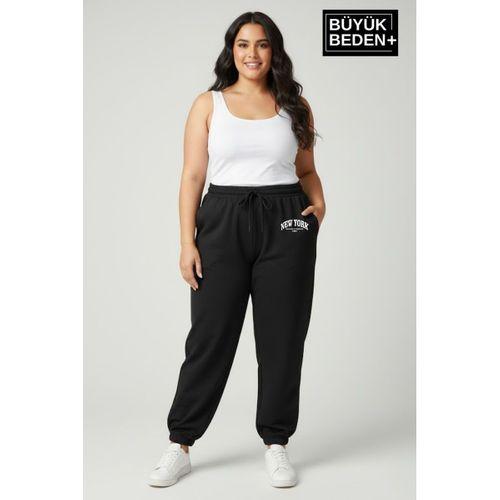 Kadın Büyük Beden New York Paça Lastikli Rahat Kesim Jogger İnce Eşofman Altı SPR26BEAK951-5