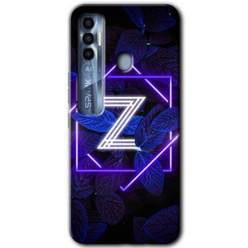 MRCİLETİSİM Tecno Spark 7 Pro Kılıf HD Desen Baskılı Arka Kapak+Temperli Cam - Dark Neon Yaprak Z Harfi