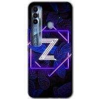 MRCİLETİSİM Tecno Spark 7 Pro Kılıf HD Desen Baskılı Arka Kapak+Temperli Cam - Dark Neon Yaprak Z Harfi