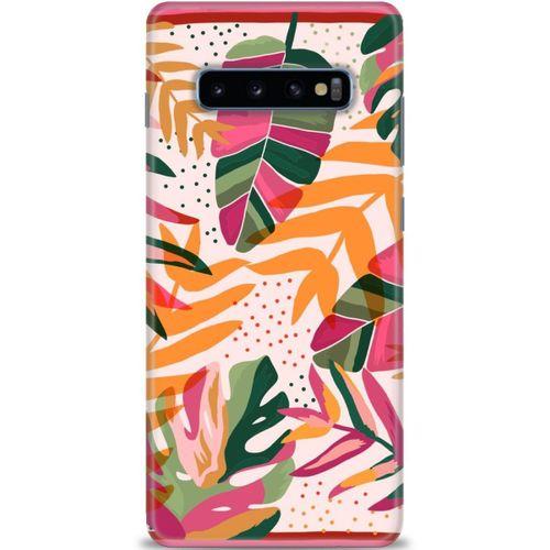 Samsung Galaxy S10 Plus Kılıf HD Baskılı Kılıf - Turuncu Pembe + Tam Ekran Koruyucu