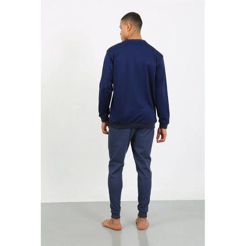 Erkek Uzun Kol Manşetli Paça Penye Pijama Takımı Lacivert