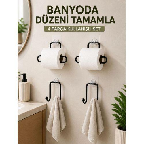 Banyo Ve Mutfak İçin 4 Parça Set 2 Adet Kağıtlık 2 Adet Havlu Askısı