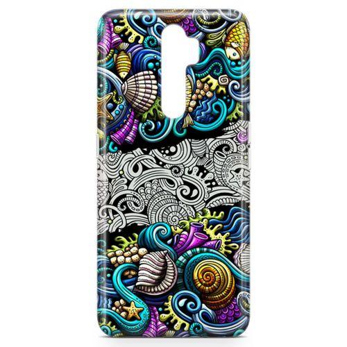 Oppo A9 2020 Kılıf Deniz Mahsulleri Doodle Arka Kapak Koruma Desenli Full Koruyucu