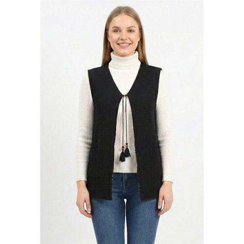 Kolsuz Tuğba Çift Taraflı Otantik Kısa Pazen Kışlık Yelek Siyah Syh