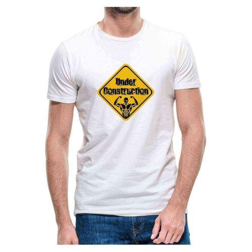 Under Construction Baskılı Beyaz Erkek Tshirt