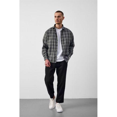 Carol Relaxed Fit Pamuklu Çizgili Flanel Erkek Gömlek - Yeşil