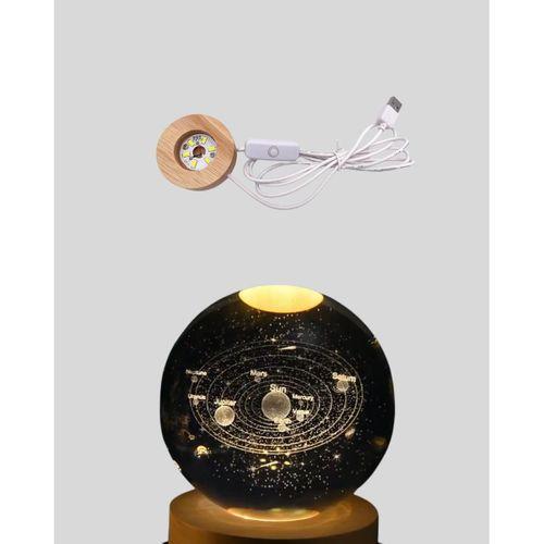 Usb Bağlantılı Işıklı Kristal Küre Modern Ahşap Tabanlı Dekor
