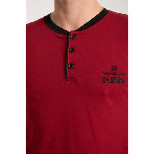 Erkek Bordo Düğmeli Yaka Kısa Kol Pijama Takımı
