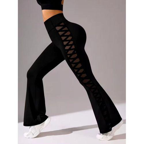 Kadın Yüksek Bel Yanları çapraz Tül Detaylı Dalgıç Tayt