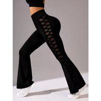 Kadın Yüksek Bel Yanları çapraz Tül Detaylı Dalgıç Tayt