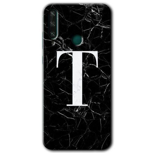 Huawei Y6P Kılıf HD Desen Baskılı Arka Kapak - Siyah Mermer Desenli T Harfi