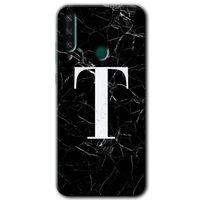Huawei Y6P Kılıf HD Desen Baskılı Arka Kapak - Siyah Mermer Desenli T Harfi