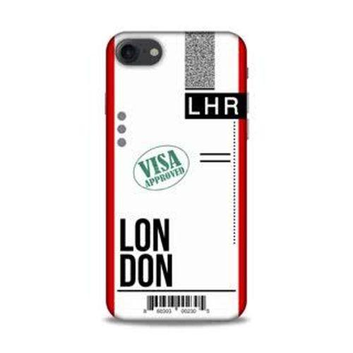Apple iPhone 8 Kılıf Uçak Bileti Londra Arka Kapak Koruma Desenli Full Koruyucu