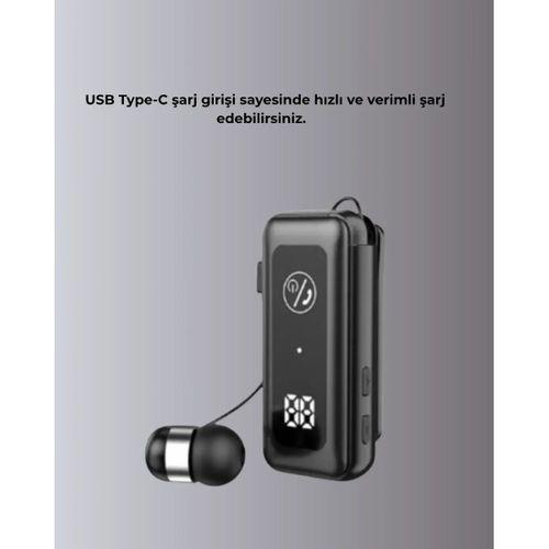 İçi Sarılabilen Kablo Ve Yaka Klipsli Bluetooth Kulaklık