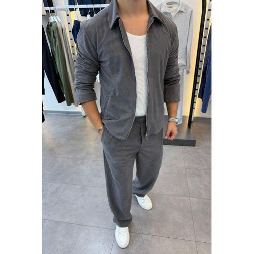 Slimfit Yakalı Astarlı Yan Cep Baggy Pantolonlu Kadife Takım