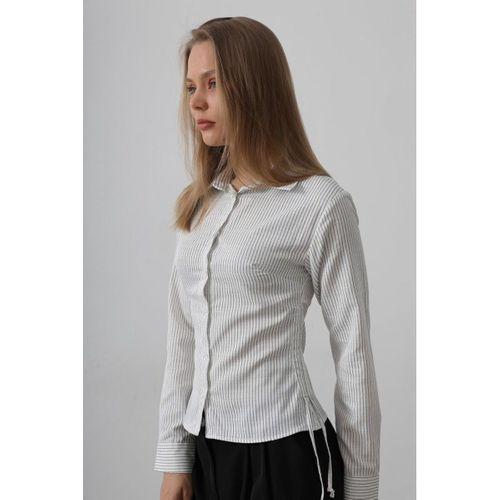 Yanları Büzgülü Çizgili Gömlek - Siyah-Beyaz