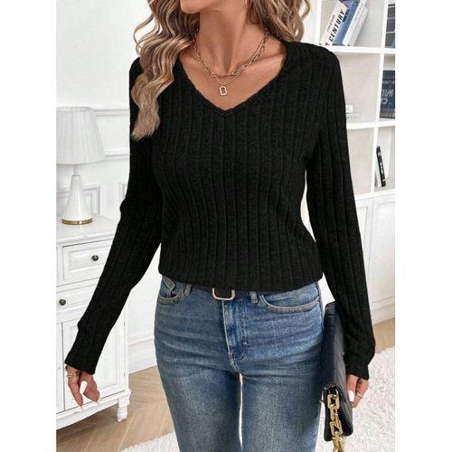 Kadın Uzun Kollu V Yakalı Arkadan Dantel Detaylı şardonlu Kaşkorse Bluz