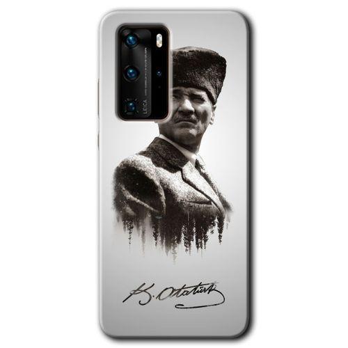 Huawei P40 Pro Kılıf HD Desen Baskılı Arka Kapak - Mustafa Kemal Atatürk + Kırılmaz Cam