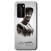 Huawei P40 Pro Kılıf HD Desen Baskılı Arka Kapak - Mustafa Kemal Atatürk + Kırılmaz Cam