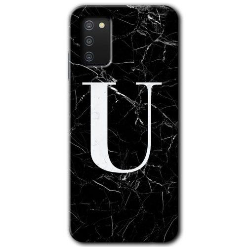 Samsung Galaxy A02s Kılıf Baskılı Kapak - Siyah Mermer Desenli O Harfi + 5D Tam Kaplayan Cam