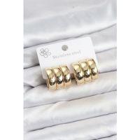 316L Çelik Gold Renk 3'lü Görünüm Kadın Küpe