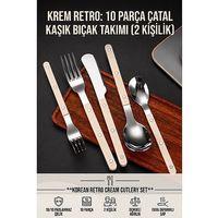 Kore Stili Retro 18/10 Paslanmaz Çelik 10 Parça Çatal Kaşık Bıçak Seti, kREM Karbon Saf Saplı 2 Kişilik Yemek Takımı 723566