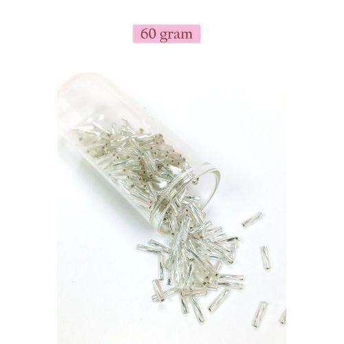 Uzun Boru Kesme Boncuk Çap 2mm Uzunluk 10 mm - 60 Gram - Parlak Gümüş - BNC296