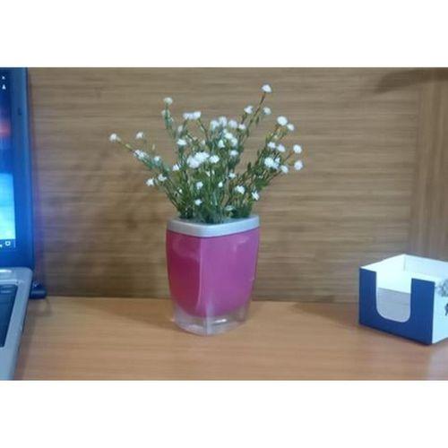 2 Adet Vazo Dahil,Vazoda Çiçek,Beyaz Yapay Çiçek,Vazo Dekoratif Gri Pembe Poliresin 8X4X16Cm