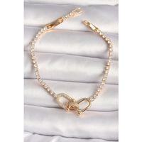 Pirinç Gold Renk Su Yolu Zirkon Taşlı Model Kadın Bileklik