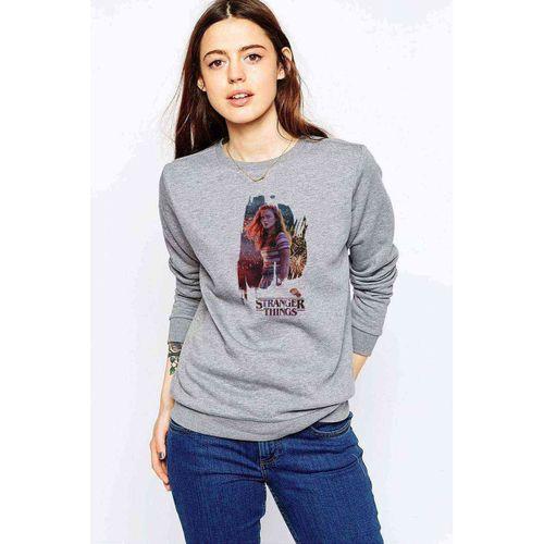 Stranger Things Max Wallpaper Baskılı Gri Kadın Sweatshirt