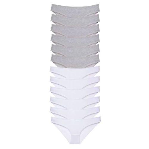 12 Adet Süper Eko Set Likralı Kadın Slip Külot Gri Beyaz
