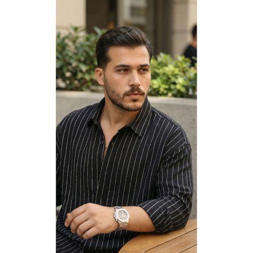 Erkek Çizgili Keten Gömlek