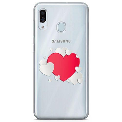 Samsung Galaxy A20 Kılıf Üç Boyutlu Kalpler Arka Kapak Koruma Desenli Full Koruyucu