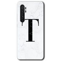 Potkal Hediye Fabrikası Xiaomi Mi Note 10 Lite Kılıf HD Desen Baskılı Arka Kapak - Beyaz Mermer Desenli T Harfi
