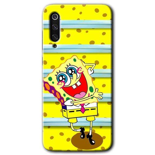 MRCİLETİSİM Xiaomi Mi 9 Kılıf Baskılı Kapak - Aşık Sünger Bob + 5D Tam Kaplayan Cam