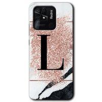 Xiaomi Redmi 10C Kılıf HD Desen Baskılı Arka Kapak - Pembe Mermer Desenli L Harfi
