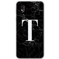 Samsung Galaxy A01 Core Kılıf Baskılı Kapak - Siyah Mermer Desenli T Harfi + 5D Tam Kaplayan Cam