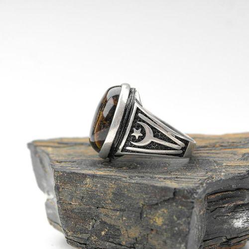 Ayyıldız Kayı Boyu  Desenli  Model  Kaplangözü Taşlı ErkekYüzük