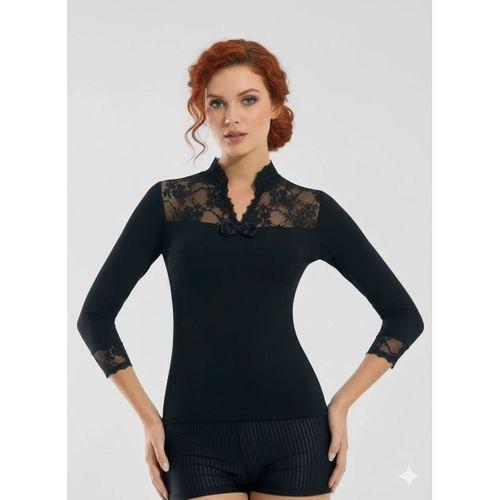 Geniş Dantelli Patlı Uzun Kollu Elestan Bluz  2176