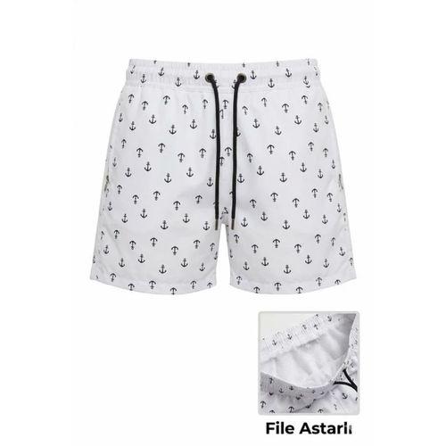 Deniz Şortu Fermuarlı Cepli File Astarlı Hızlı Kuruyan Premium - Beyaz